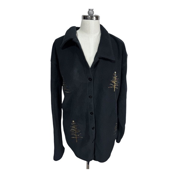 Glitterwear Granny Chic Ugly Christmas Tree Black Fleece Jacket Women's‎ XL - Picture 4 of 8